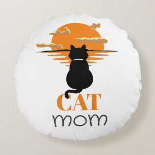 Simple Cute Script Pet owner Cat Mom Round Cushion