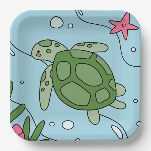 Simple Cute Sea Turtle Tortoise Kids Party Paper Plate (Front)