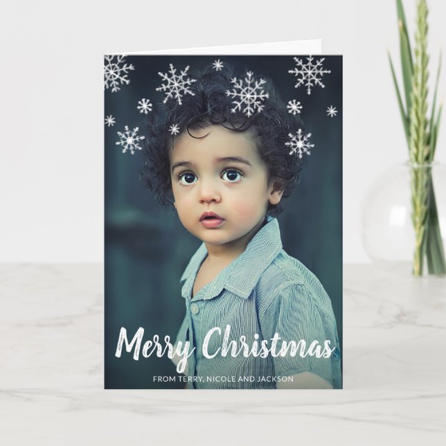 Simple Cute Snowflakes Photo Modern Christmas Holiday Card (Front)