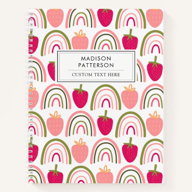 Simple Cute Strawberries Colourful Rainbow  Notebook (Front)