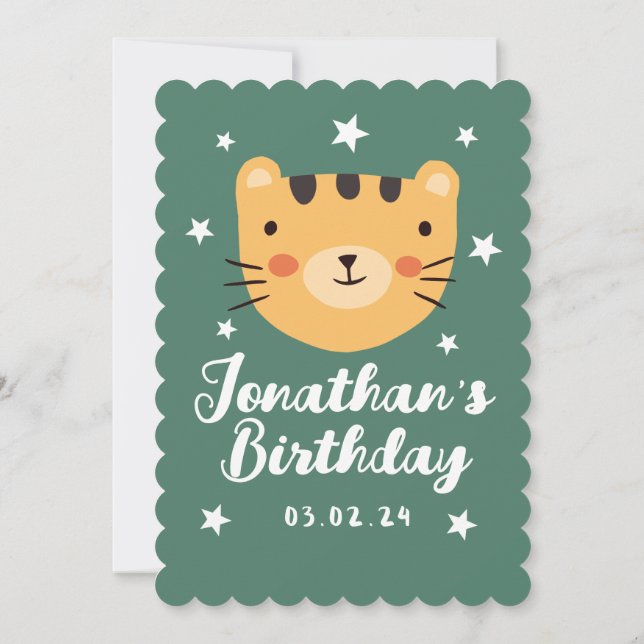 Simple Cute Tiger Forest with Animals Birthday  Invitation (Back)