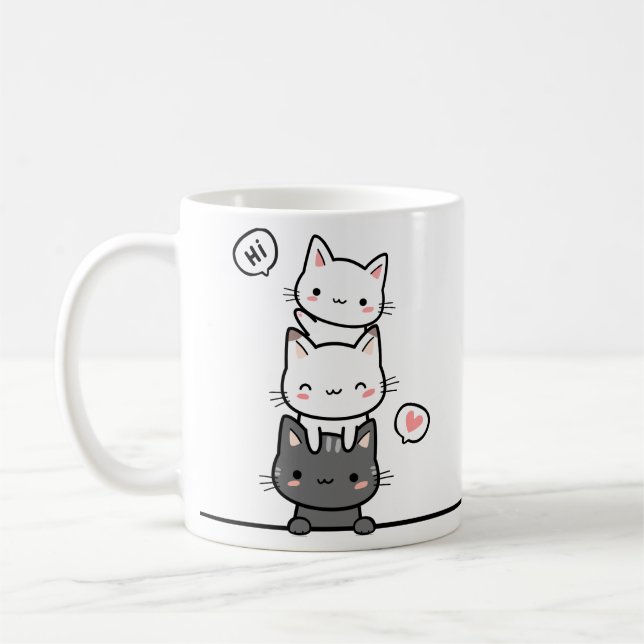 Simple Cute Triple Kittens Charming Adorable Clean Coffee Mug (Left)