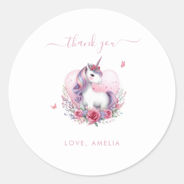 Simple Cute Unicorn Magical Birthday Favour Classic Round Sticker (Front)