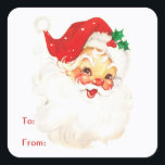Simple Cute Vintage Santa Claus Christmas Square Sticker<br><div class="desc">Cute Christmas gift tag sticker with a vintage Santa Claus with "To" and "From" in red.  This holiday gift tag sticker is sure to add a festive touch to your Christmas gifts.</div>