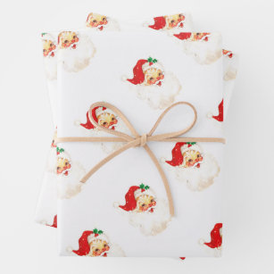 Simple Cute Vintage Santa Claus Christmas Wrapping Paper Sheet