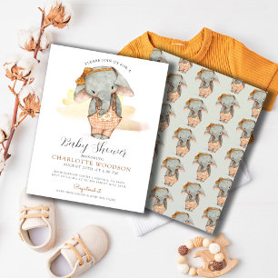 Simple Cute Watercolor Elephant Girl Baby Shower  Invitation