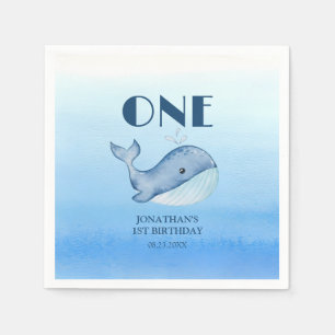 Simple Cute Whale Blue Sea 1st Birthday  Napkin