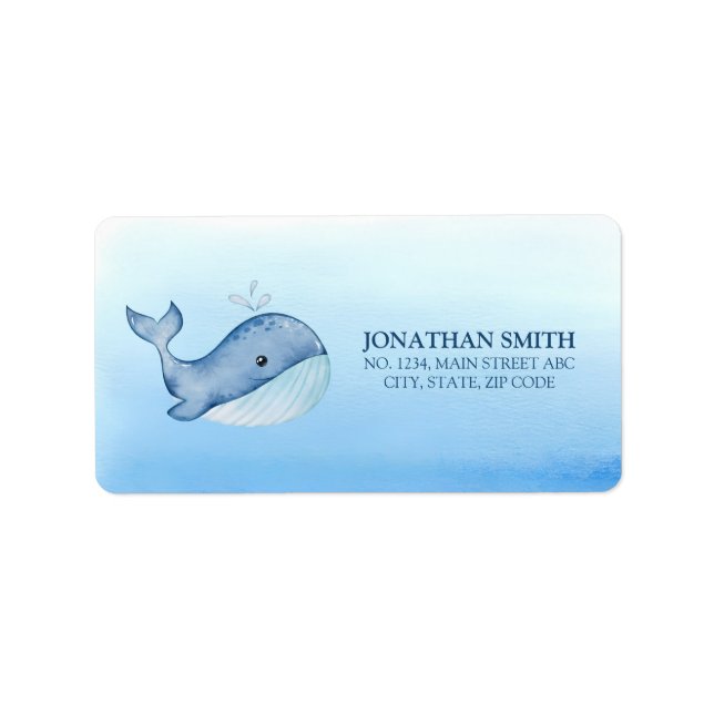 Simple Cute Whale Blue Sea Birthday Address Label (Front)