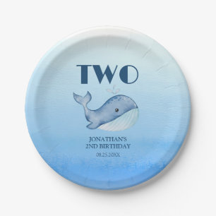 Simple Cute Whale Blue Sea Birthday Paper Plate