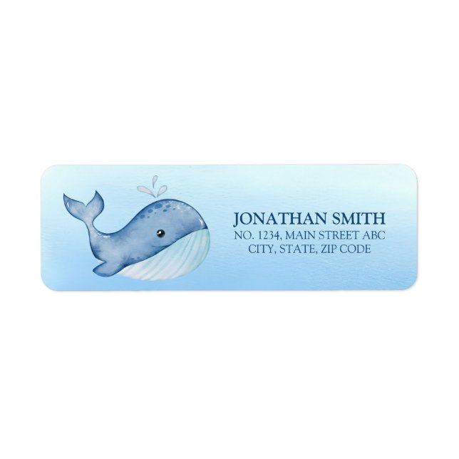Simple Cute Whale Blue Sea Birthday Return Address Label (Front)