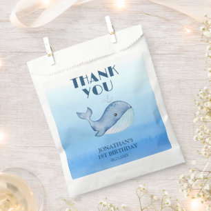 Simple Cute Whale Blue Sea Birthday Thank You Favour Bag