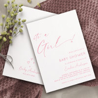 Simple Cute White and Pink Heart Girl Baby Shower