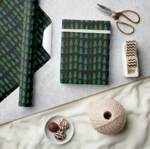 Simple Cute Woodland Pine Christmas Tree Pattern Wrapping Paper