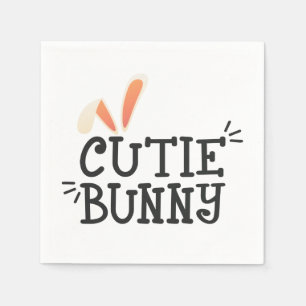 Simple Cutie Bunny Easter Typograph Paper Napkin