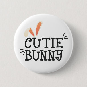 Simple Cutie Bunny Easter Typography Pin Button