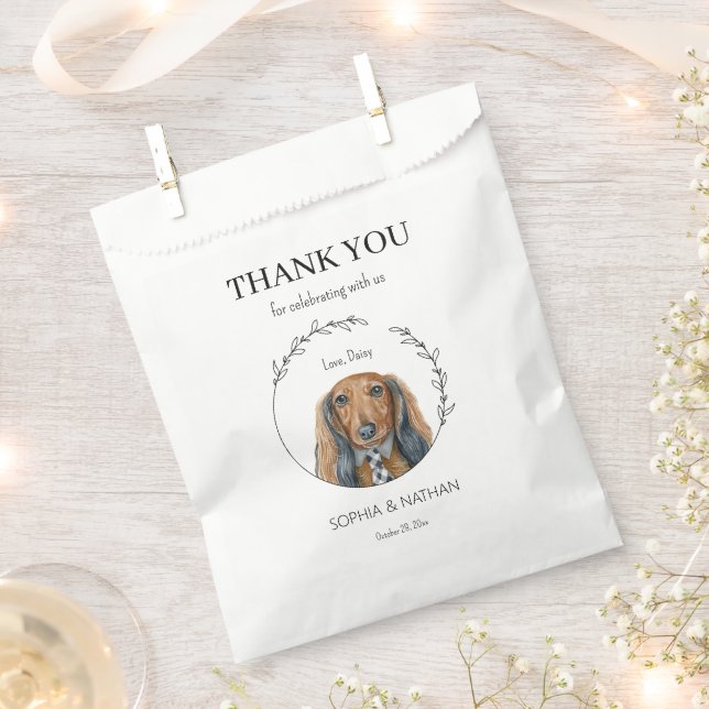 Simple Dachshund Dog Wedding Thank You Favour Bag (Clipped)