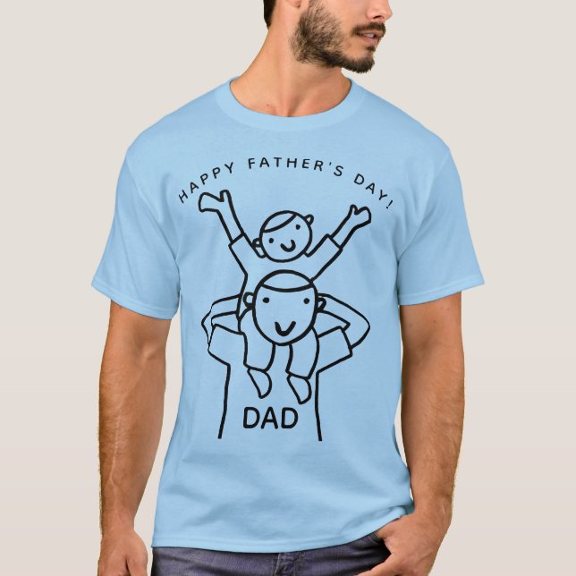 Simple Dad with Child  Cartoon Father's Day T-Shirt (Front)