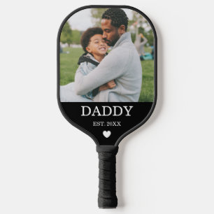 Simple Daddy Est. Photo Modern Black Pickleball Paddle