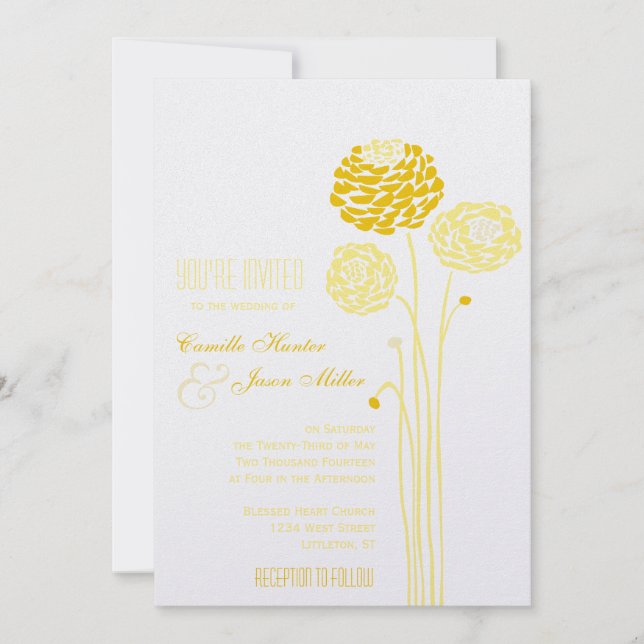 Simple Dahlia - Metallic Gold Wedding Invitation (Front)