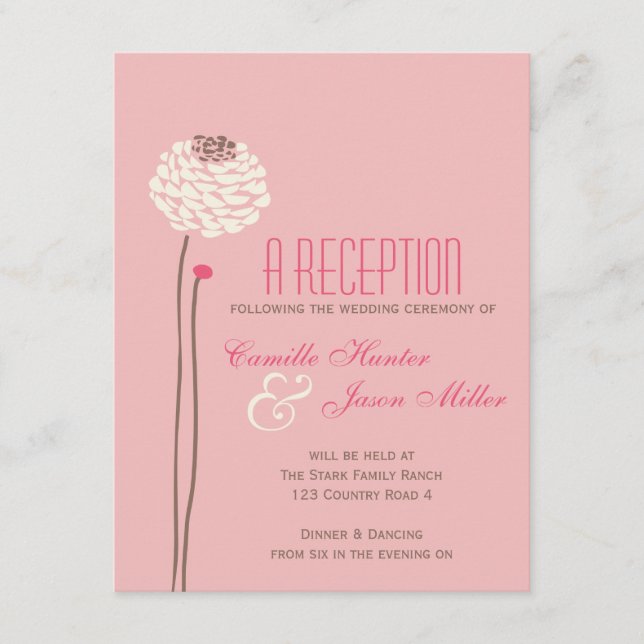 Simple Dahlia - Vintage Pink & Brown Reception Enclosure Card (Front)