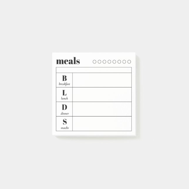 Simple Daily Meal Planner Sticky Notes Pad (Front)