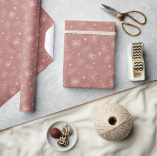 Simple Daisies Pink Floral Hand Drawn Wrapping Paper