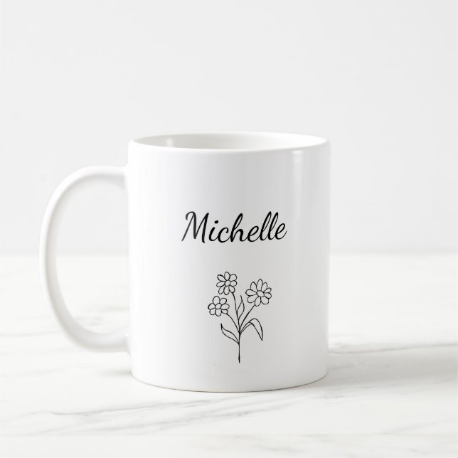 Simple Daisy Black White Trendy Floral  Coffee Mug (Left)