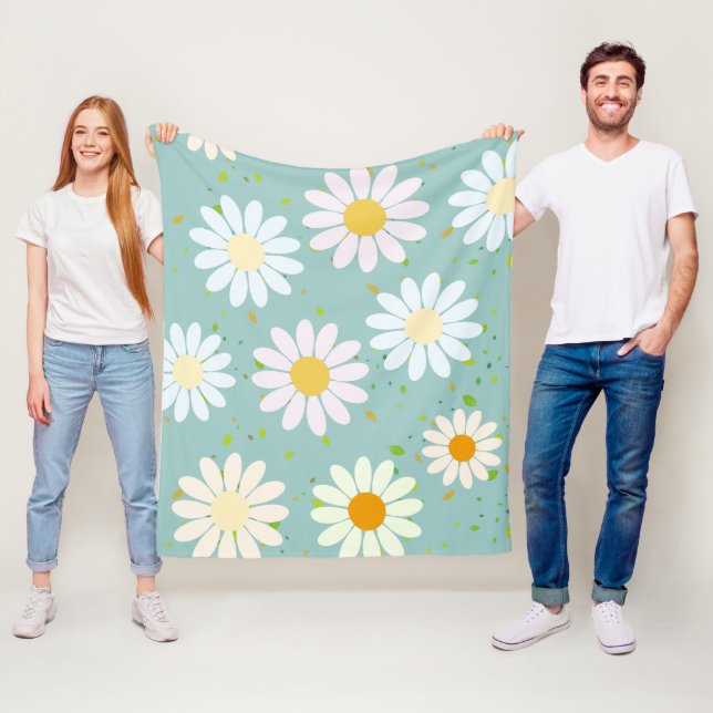 Simple Daisy Flowers Floral Pattern trendy Girly  Fleece Blanket (In Situ)