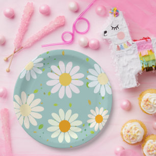 Simple Daisy Flowers Floral Pattern trendy Girly  Paper Plate
