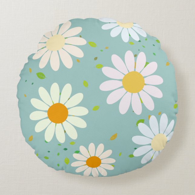 Simple Daisy Flowers Floral Pattern trendy Girly  Round Cushion (Front)