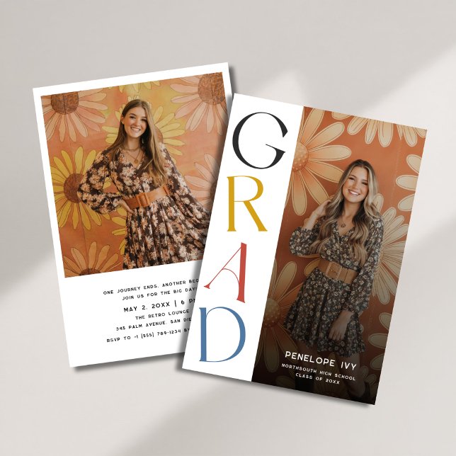 Simple Daisy Retro High School Graduation Photo Invitation (Creator Uploaded)