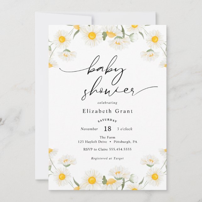Simple Daisy Wreath Baby Shower Invitation (Front)