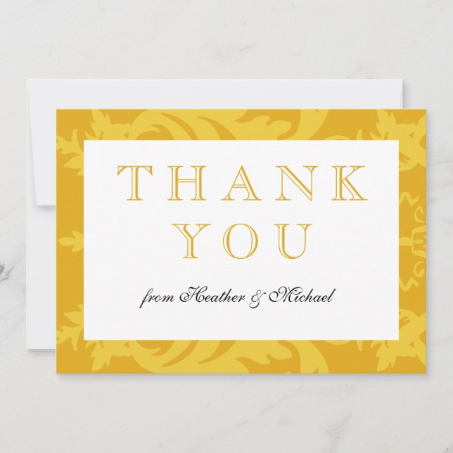Simple Damask Gold Thank You Card (Front)