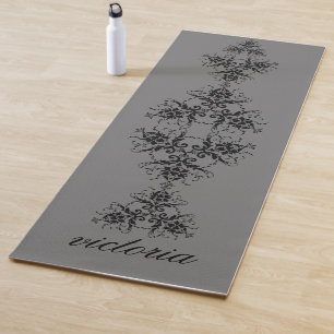 Simple Damask Pattern Monogrammed Yoga Mat