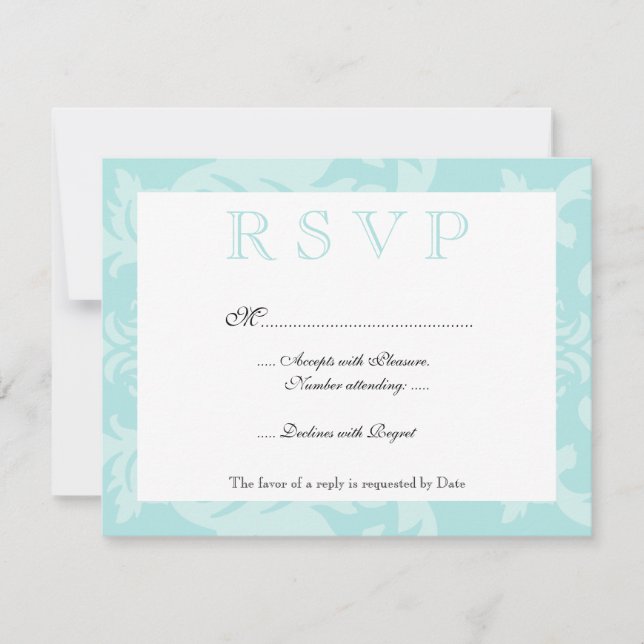 Simple Damask Robin's Egg Blue RSVP Card (Front)