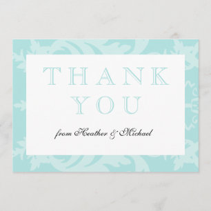 Simple Damask Robin's Egg Blue Thank You Card