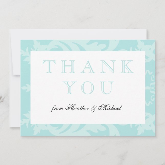 Simple Damask Robin's Egg Blue Thank You Card (Front)