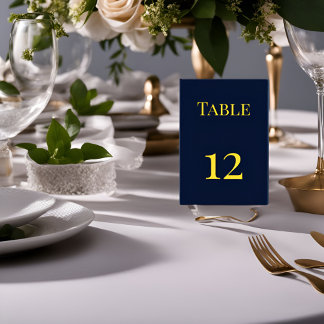 Simple Dark Blue and Gold Table Numbers - Elegant