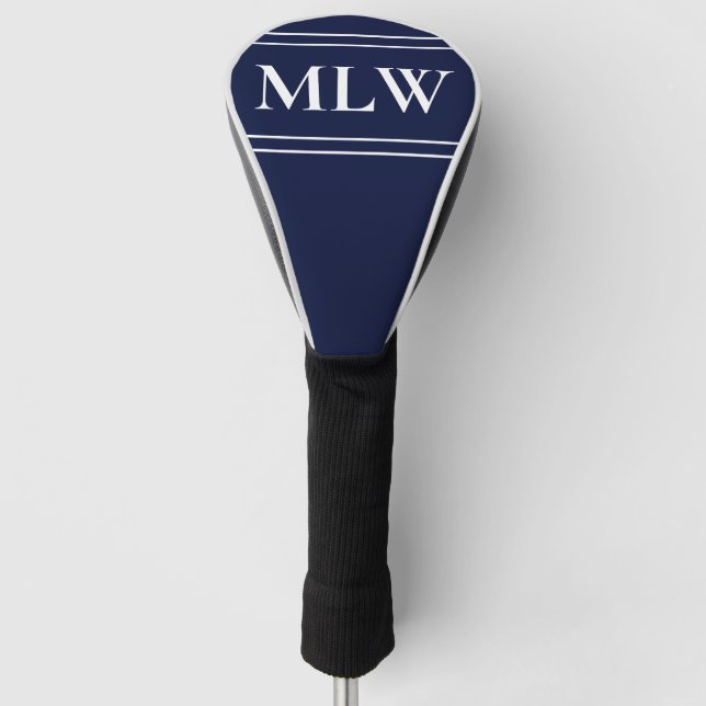 Simple Dark Blue and White Monogram Text Template Golf Head Cover (Front)