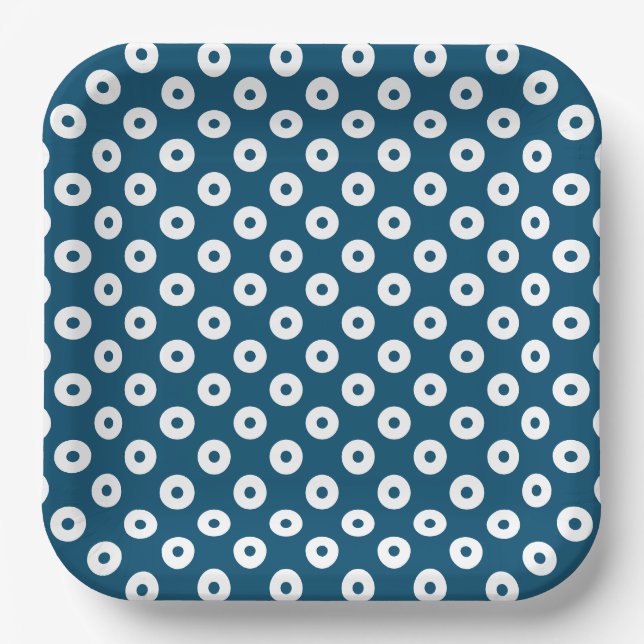 Simple Dark Blue and White Polka-Dots Paper Plate (Front)
