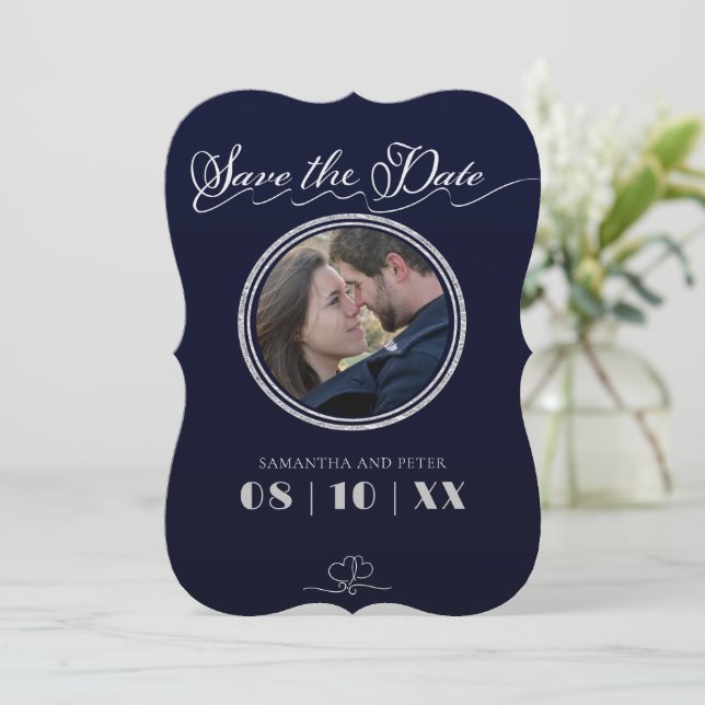 Simple dark blue save the day Flat Holiday Card (Standing Front)