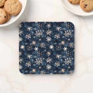 Simple Dark Blue with Snowflakes Coaster