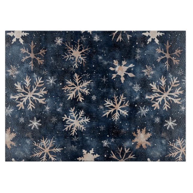 Simple Dark Blue with Snowflakes Cutting Board (Front)