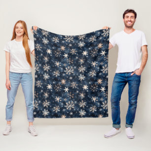 Simple Dark Blue with Snowflakes Fleece Blanket