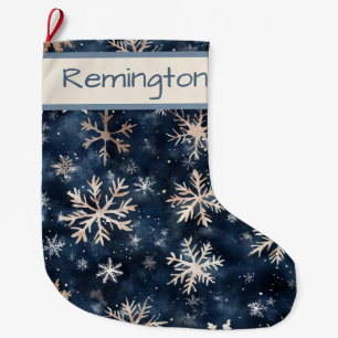 Simple Dark Blue with Snowflakes Large Christmas Stocking