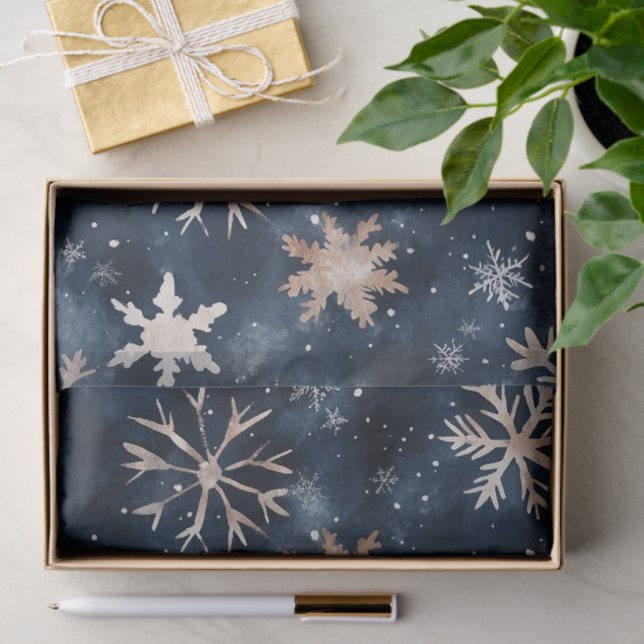 Simple Dark Blue with Snowflakes Tissue Paper (Gift)