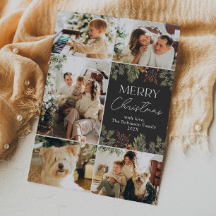 Simple Dark Boho 5 Photo Family Christmas Card
