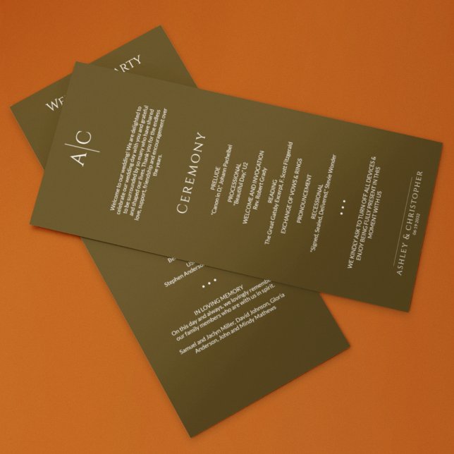 Simple Dark Bronze Monogram Wedding Ceremony Program (Creator Uploaded)