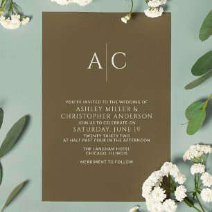 Simple Dark Bronze Monogram Wedding Invitation