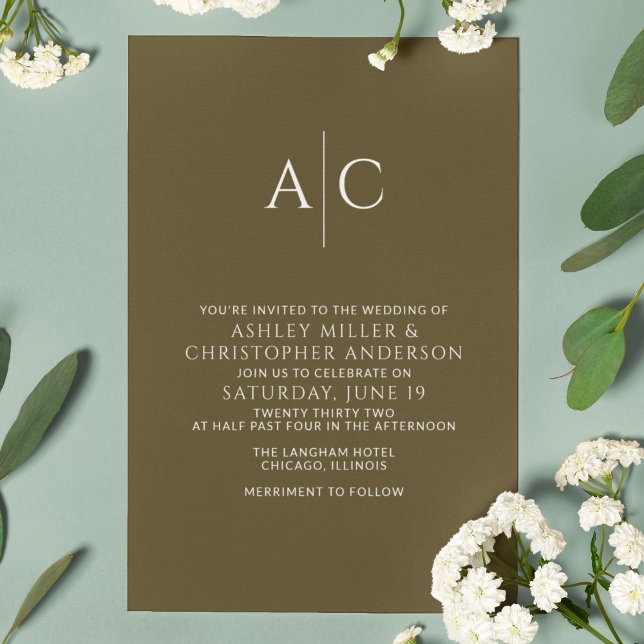 Simple Dark Bronze Monogram Wedding Invitation (Creator Uploaded)